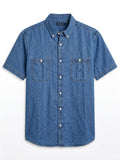 Nautica Men's Short Sleeve Patterned Chambray Button-Down Shirt