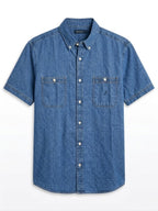Nautica Men's Short Sleeve Patterned Chambray Button-Down Shirt