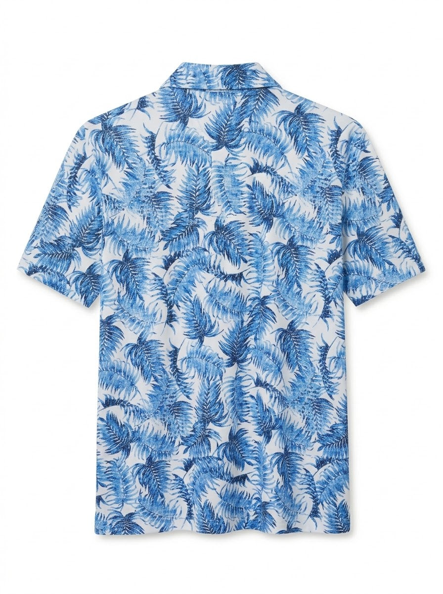 CHAPS Men's Tropical Palm Leaf Print Polo Shirt - Blue & White