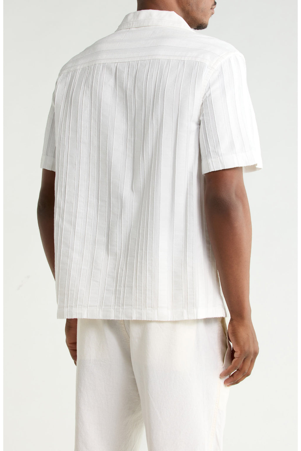 Denim and Flower Stripe Textured Camp Shirt