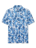 CHAPS Men's Tropical Palm Leaf Print Polo Shirt - Blue & White