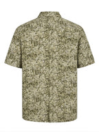 VISITOR - Short-Sleeve Button-Down Shirt in Olive & Beige Abstract Print