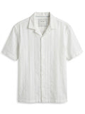 Denim and Flower Stripe Textured Camp Shirt
