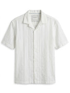 Denim and Flower Stripe Textured Camp Shirt
