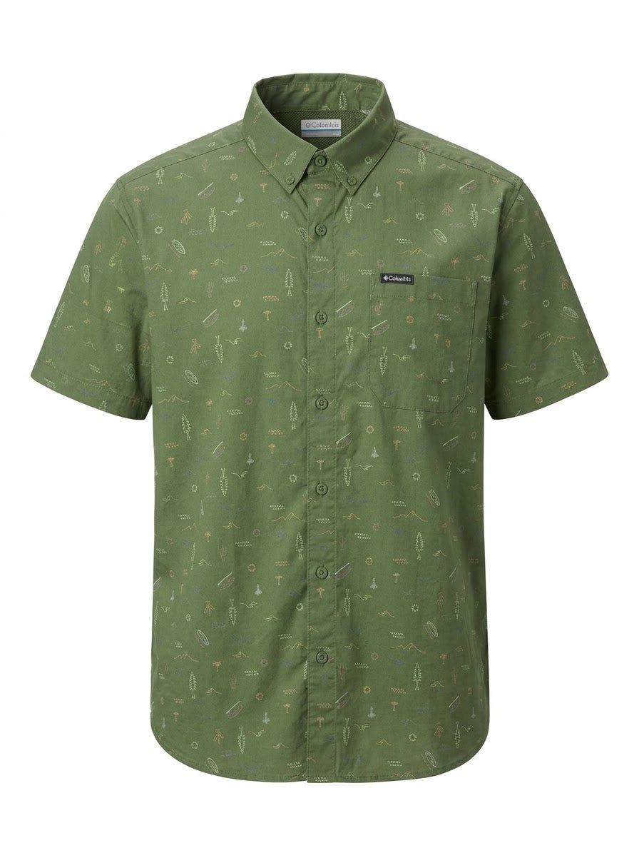 Columbia Men's Short-Sleeve Outdoor Print Button-Up Shirt - Olive Green
