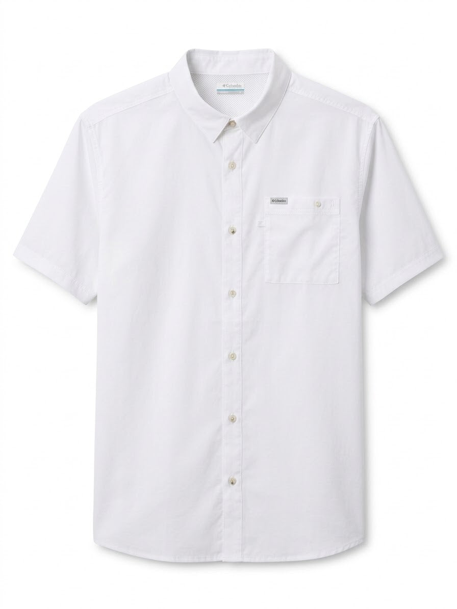 Columbia Men's PFG Ripstop Tech Short-Sleeve Button-Down Shirt - White