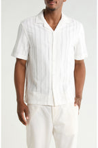 Denim and Flower Stripe Textured Camp Shirt
