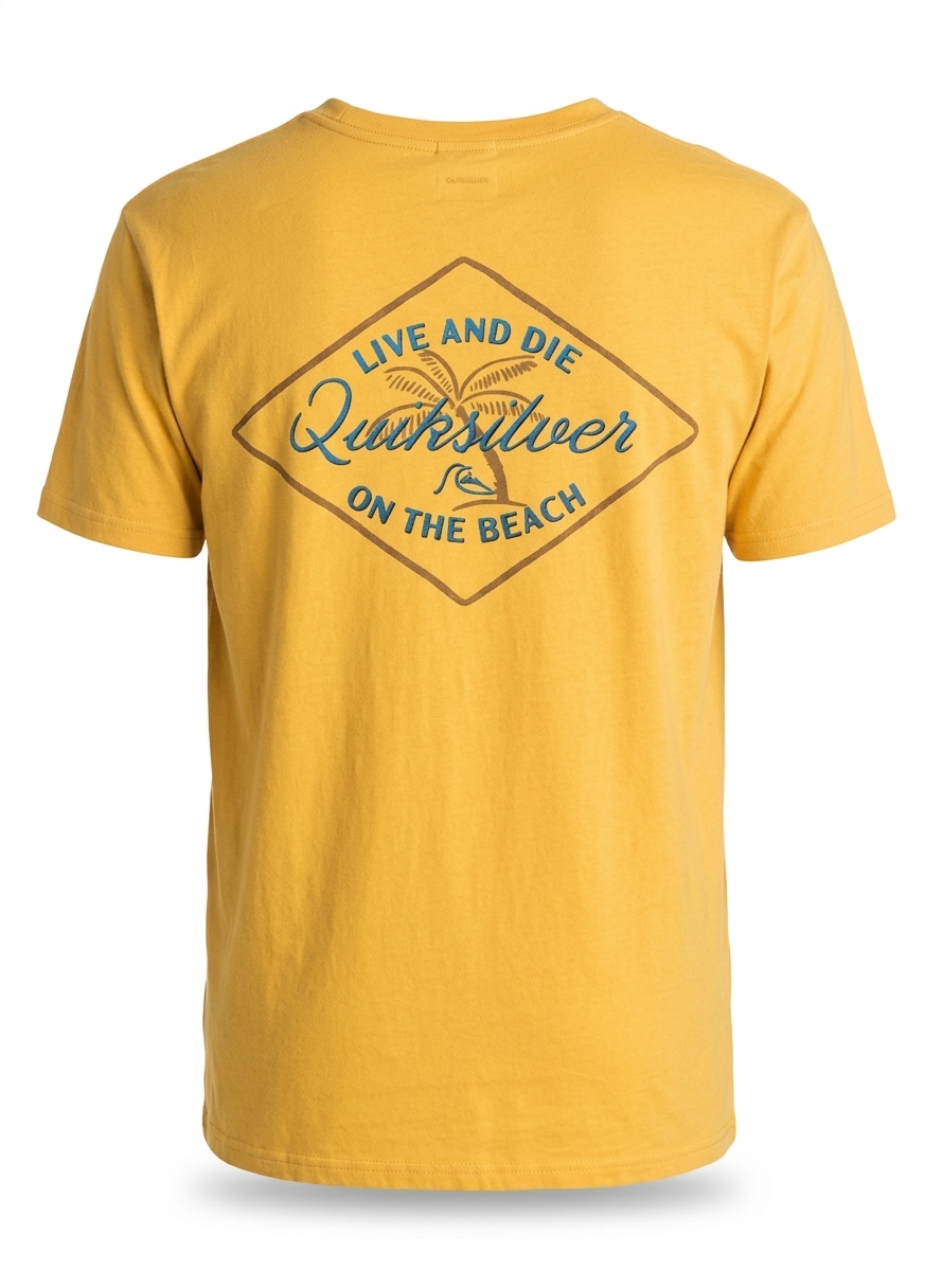 QUICKSILVER Men's "Live and Die on the Beach"  T-Shirt – Mustard Yellow