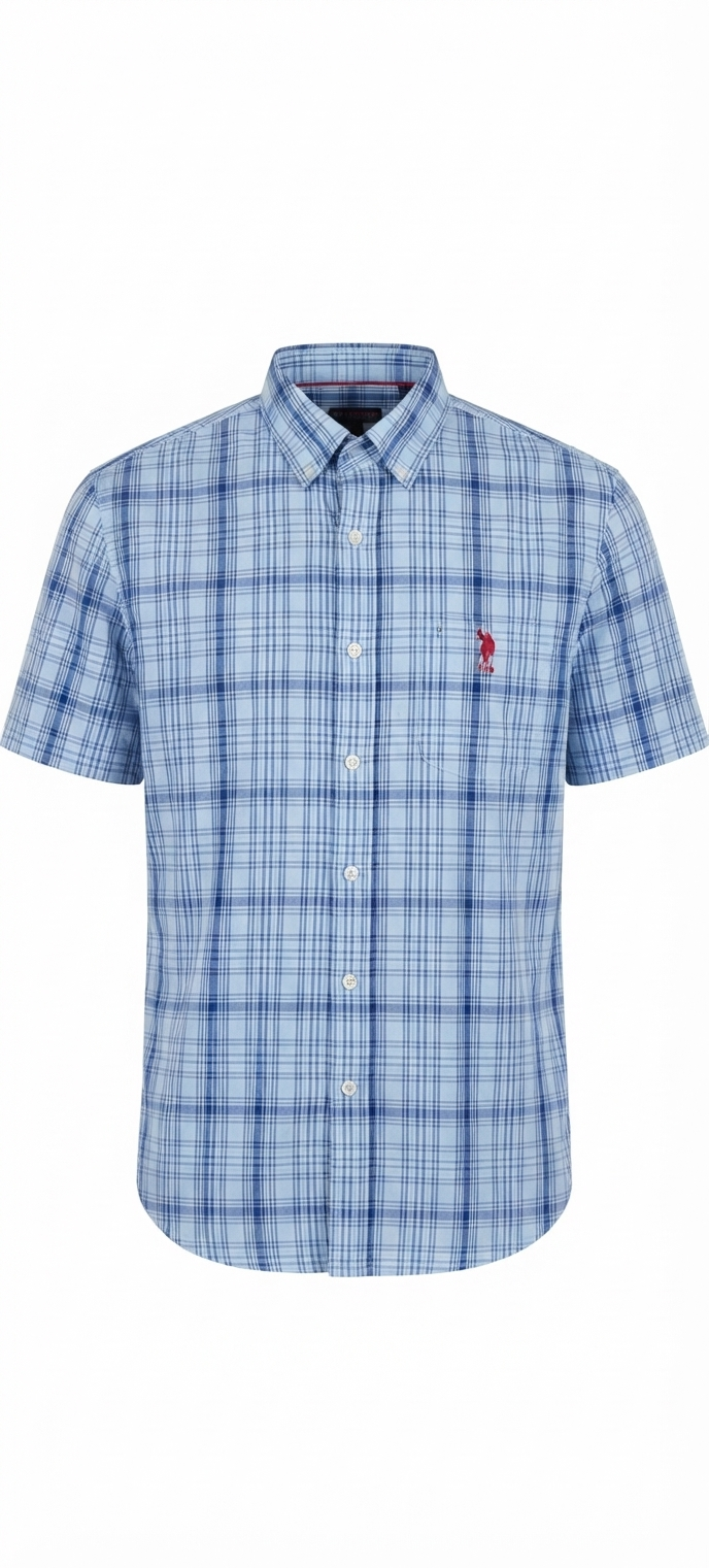 U.S. POLO ASSN. Short Sleeve CVC Yarn-Dye Poplin Woven Shirt